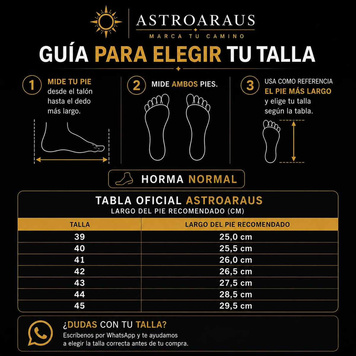 Guía de tallas para zapatos de hombre AstroAraus